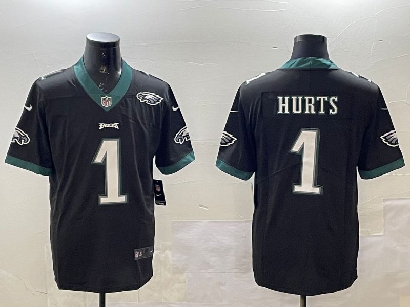Men Philadelphia Eagles #1 Hurts Black 2025 Nike Vapor Limited NFL Jersey style 4